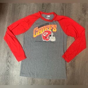 Kansas City Chiefs Baseball Shirt Long Sleeve Gray Red NFL Team Apparel Medium